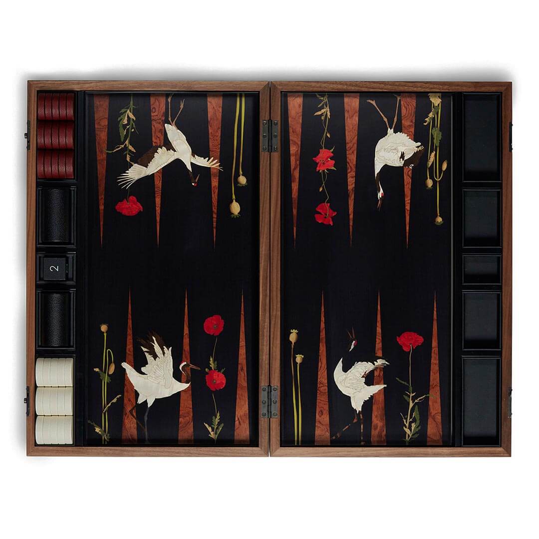 Alexandra Llewellyn Poppy&Crane Backgammon Set Open