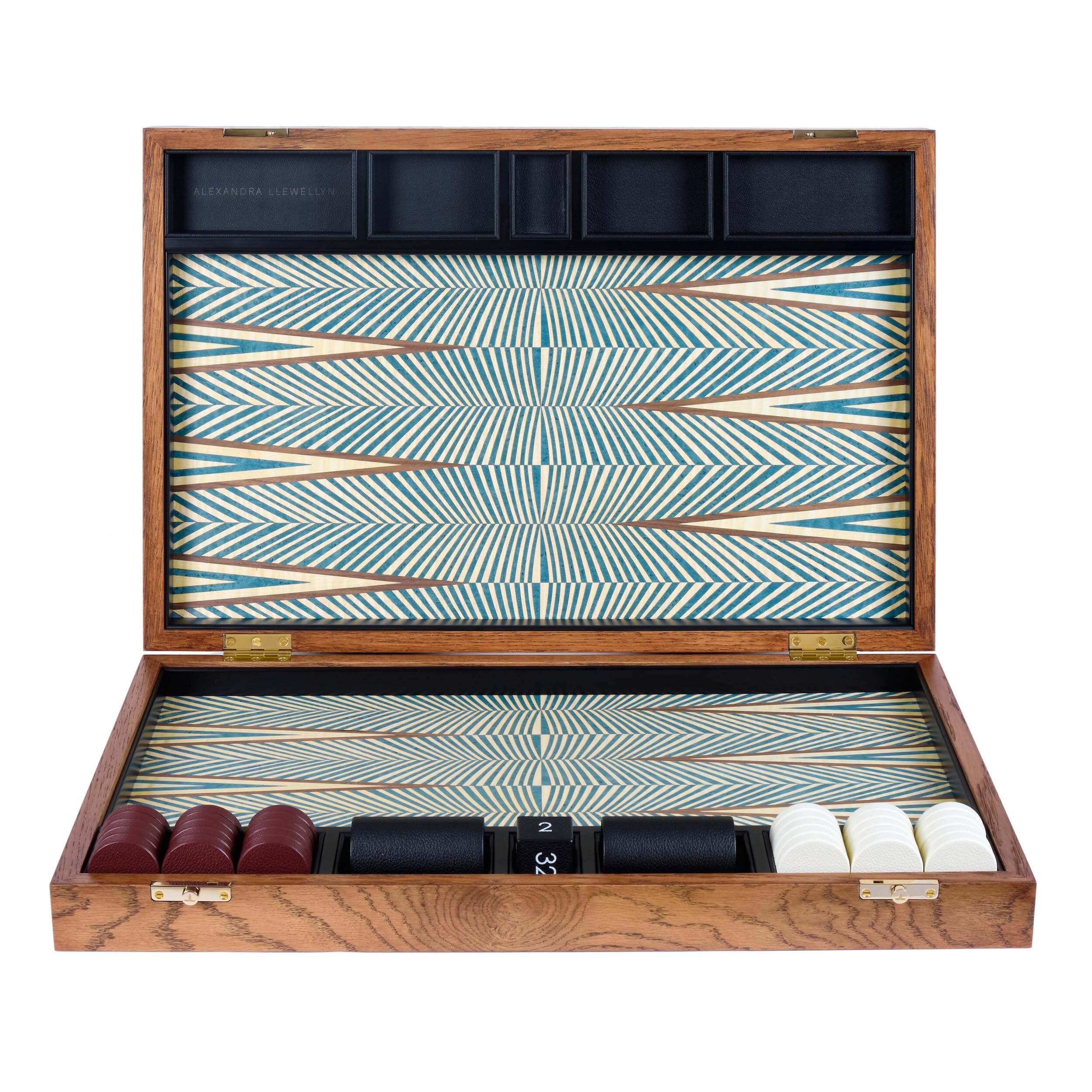 Alexandra Llewellyn Turquoise Backgammon Set upright