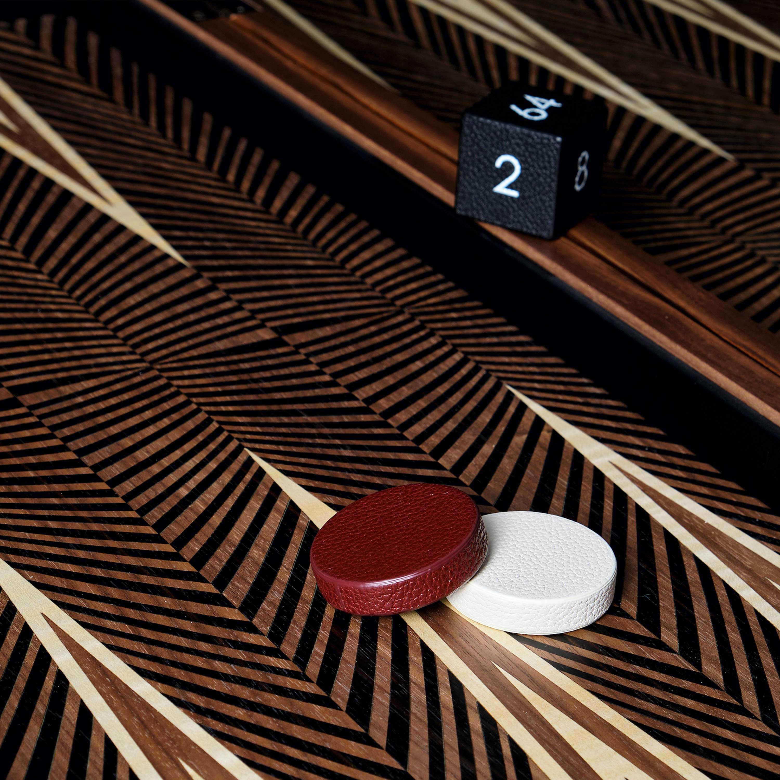 Abstract Walnut marquetry backgammon board detail