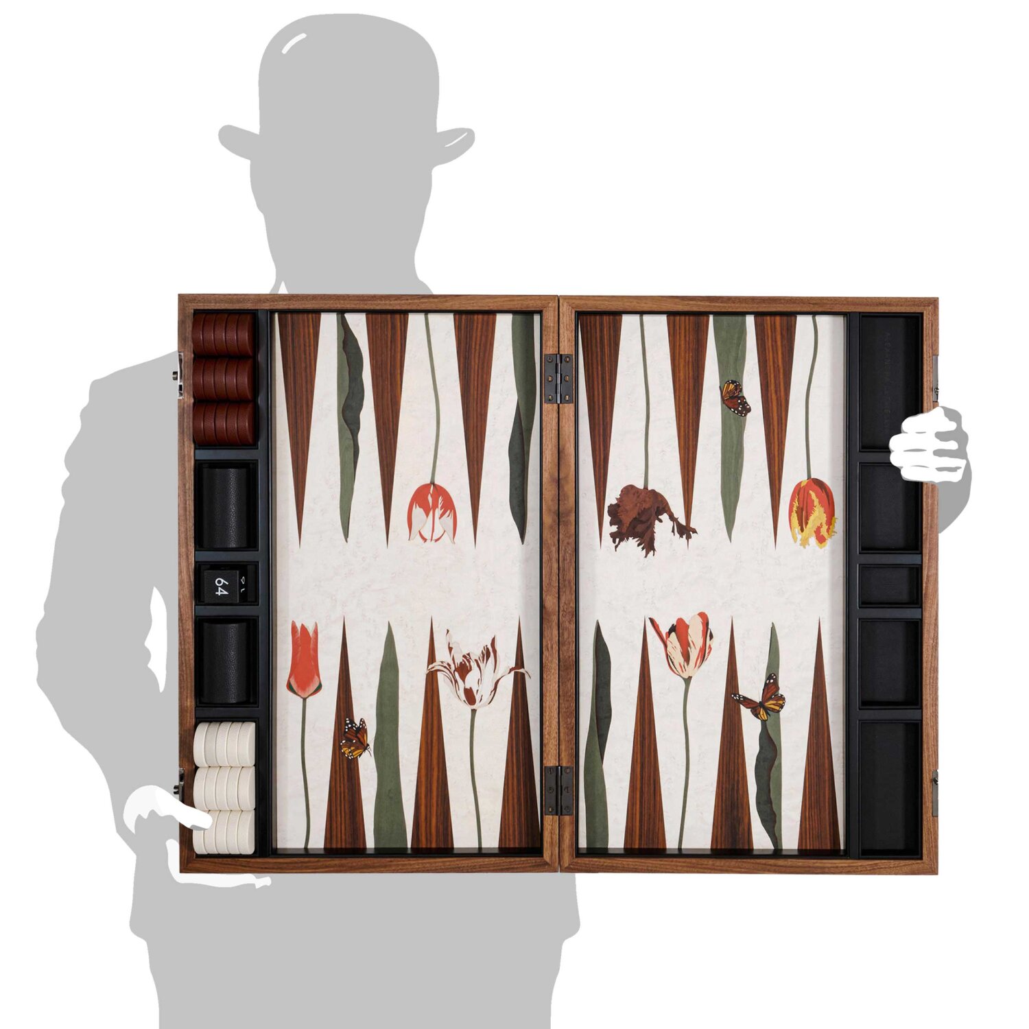 tulip marquetry backgammon set