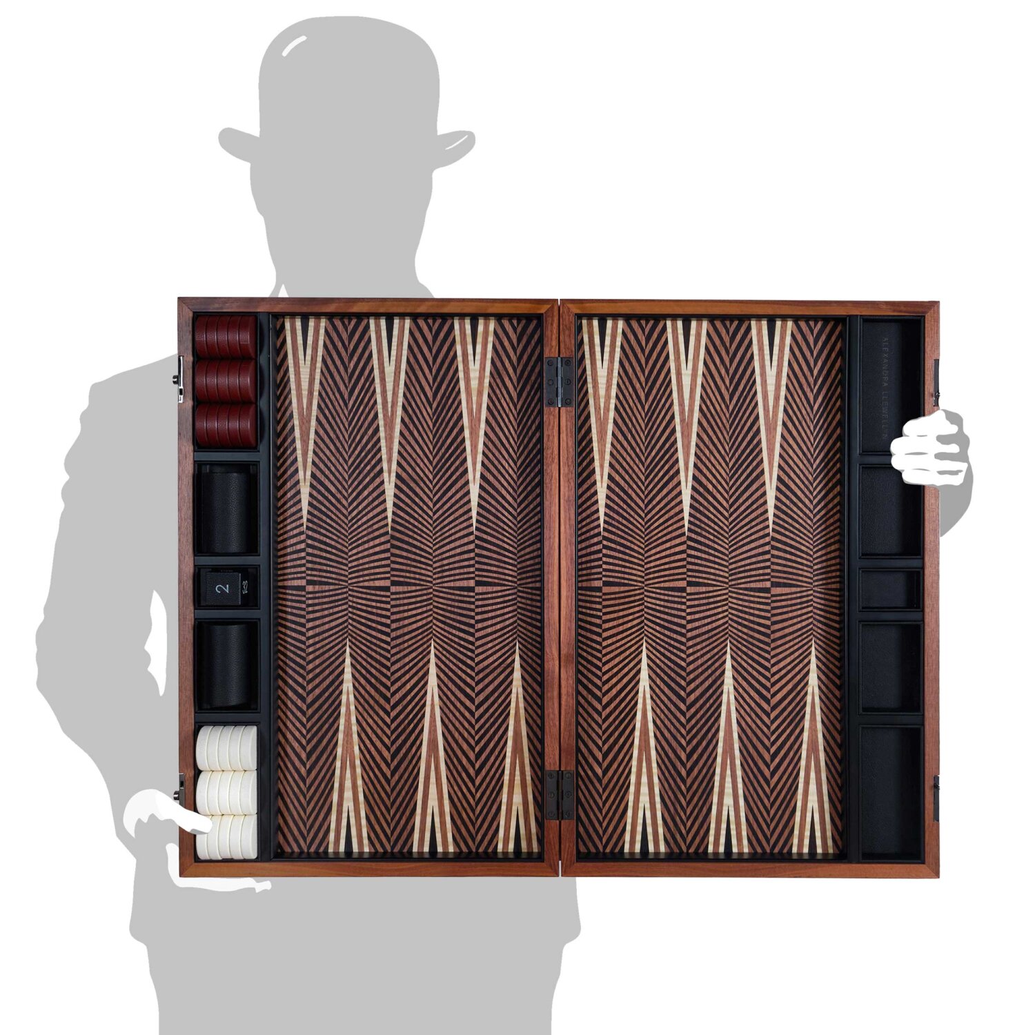 walnut geometric backgammon set