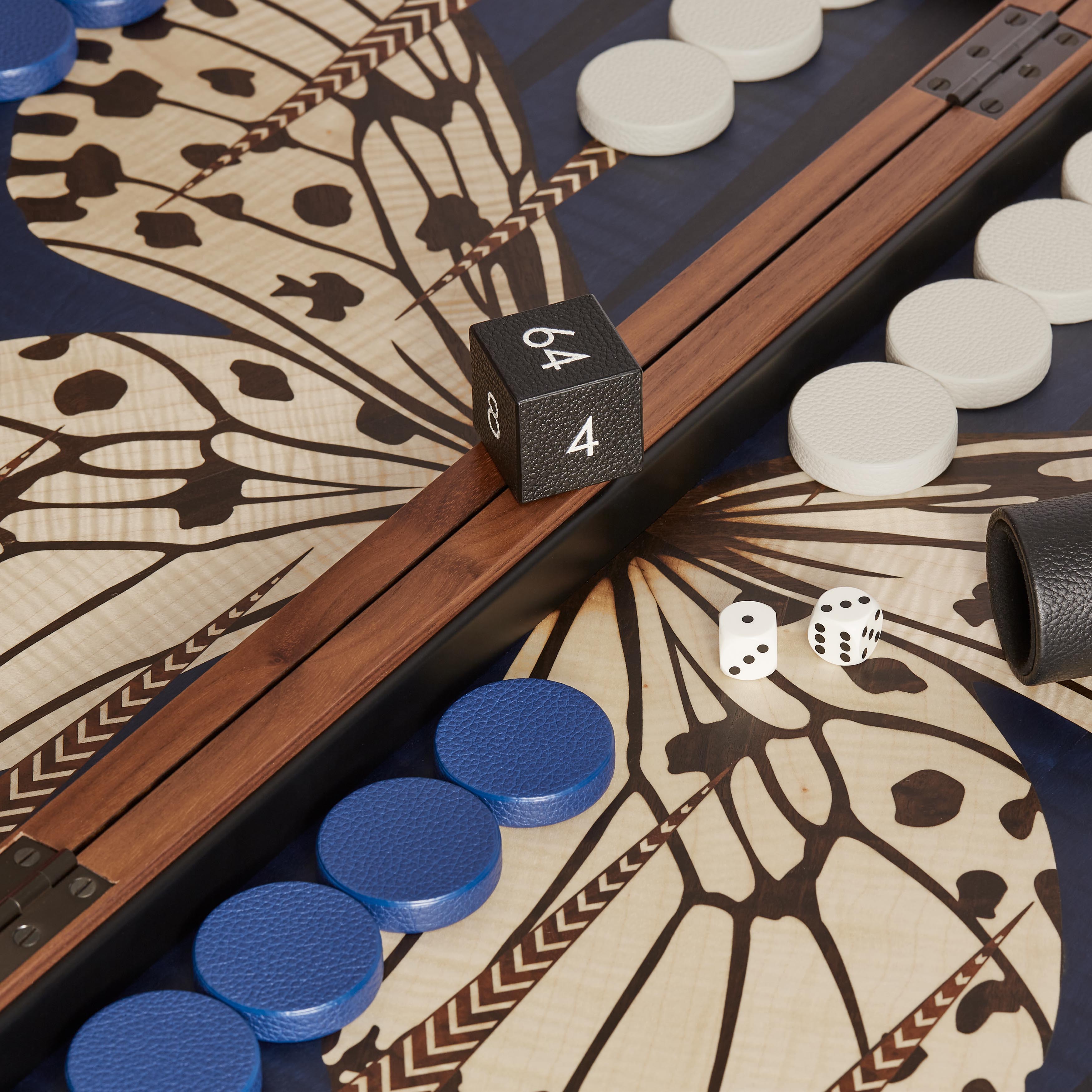 Black & White Butterfly Backgammon Set | Marquetry Playing Surface - thumbnail 5