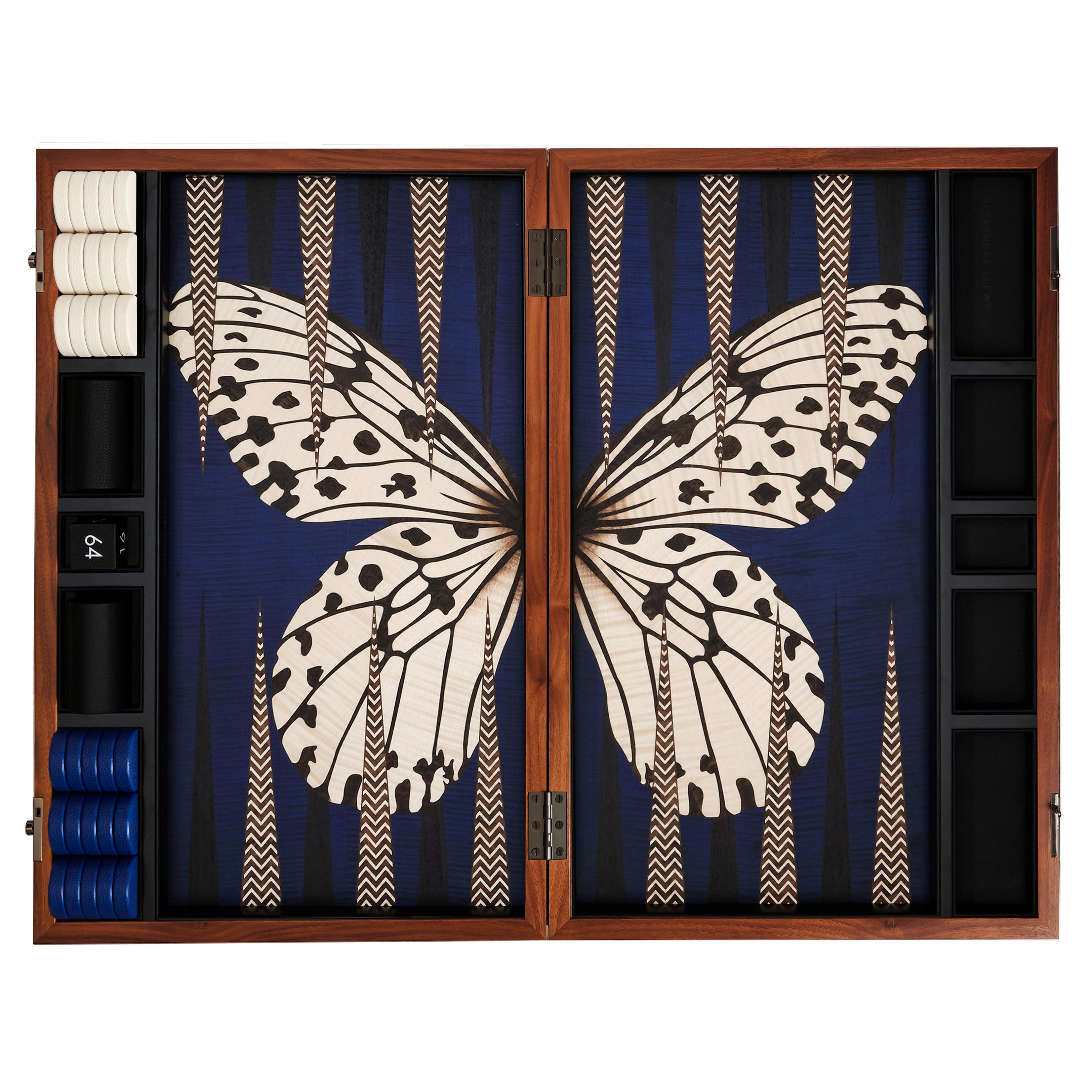Black & White Butterfly Backgammon Set | Marquetry Playing Surface - thumbnail 2