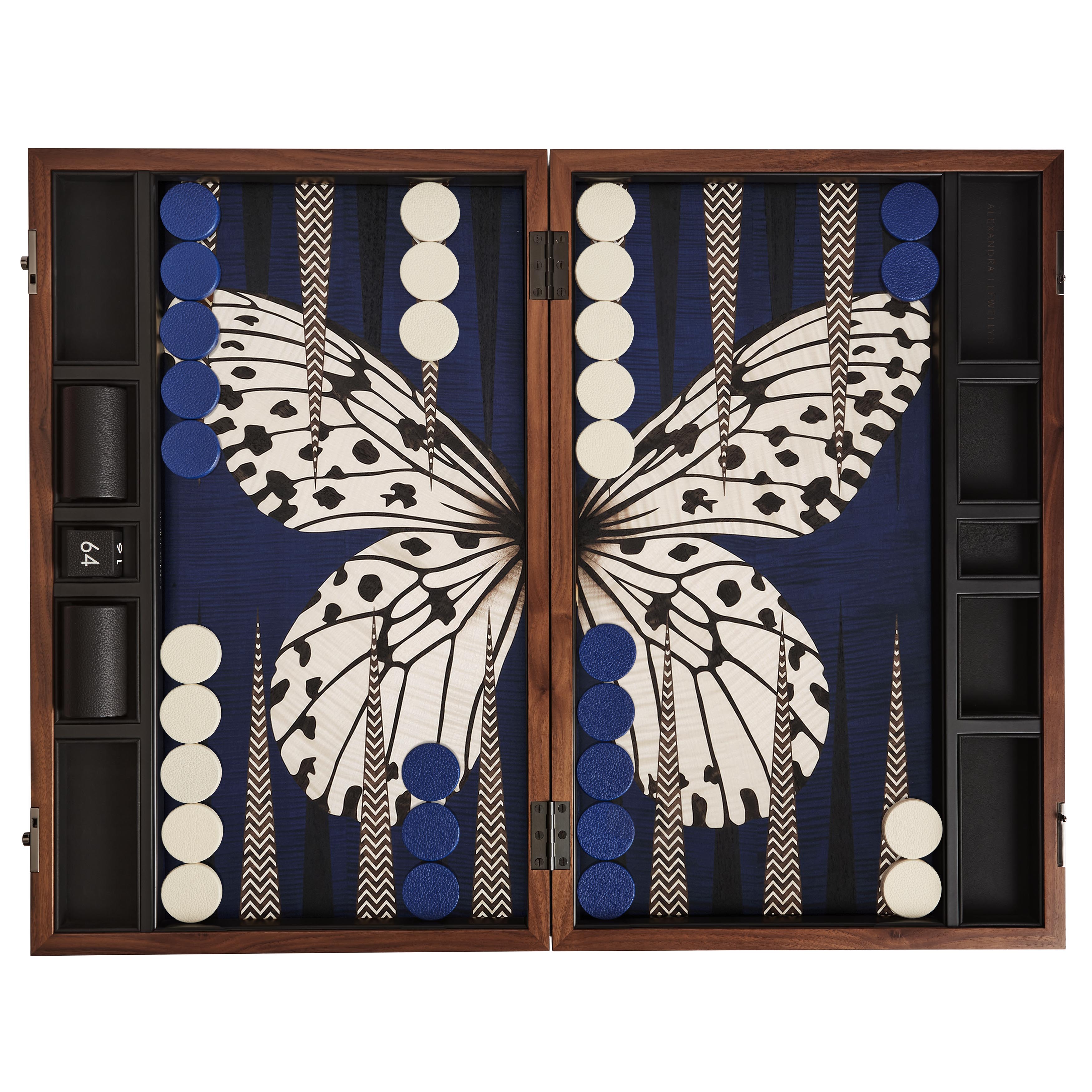 Black & White Butterfly Backgammon Set | Marquetry Playing Surface - thumbnail 3