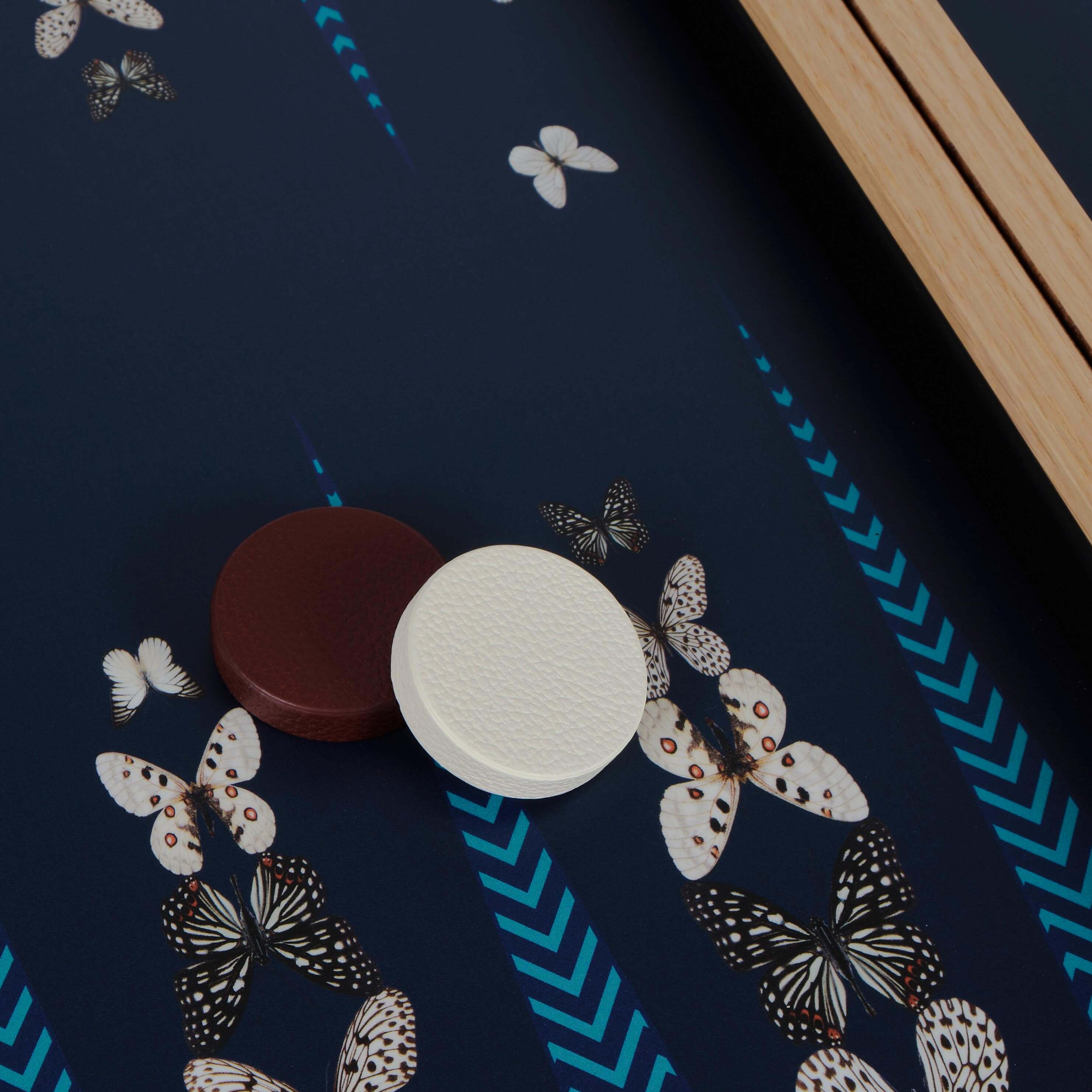 Alexandra Llewellyn B&W Butterfly Backgammon Set Detail