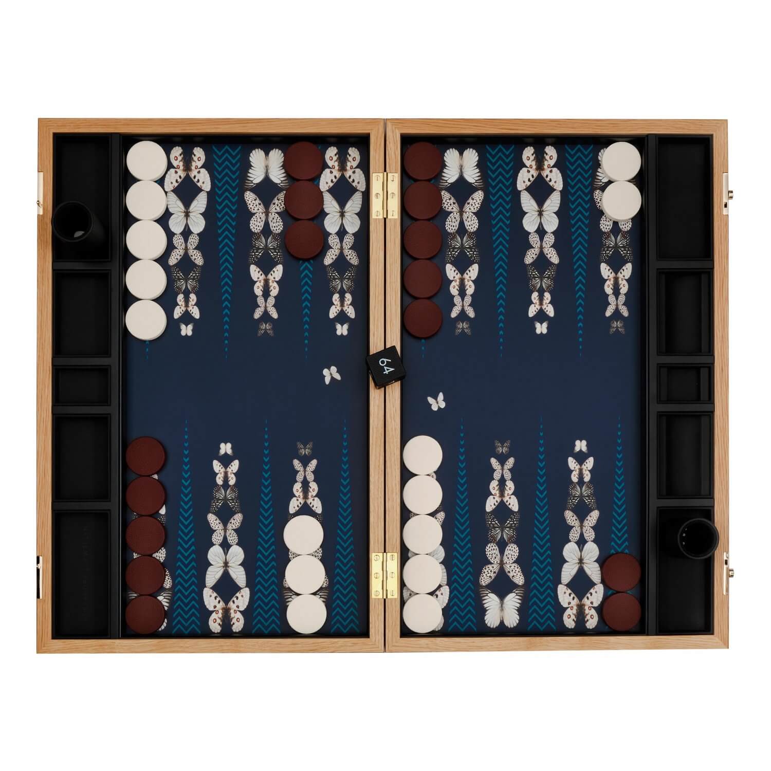 Alexandra Llewellyn B&W Butterfly Backgammon Set Open