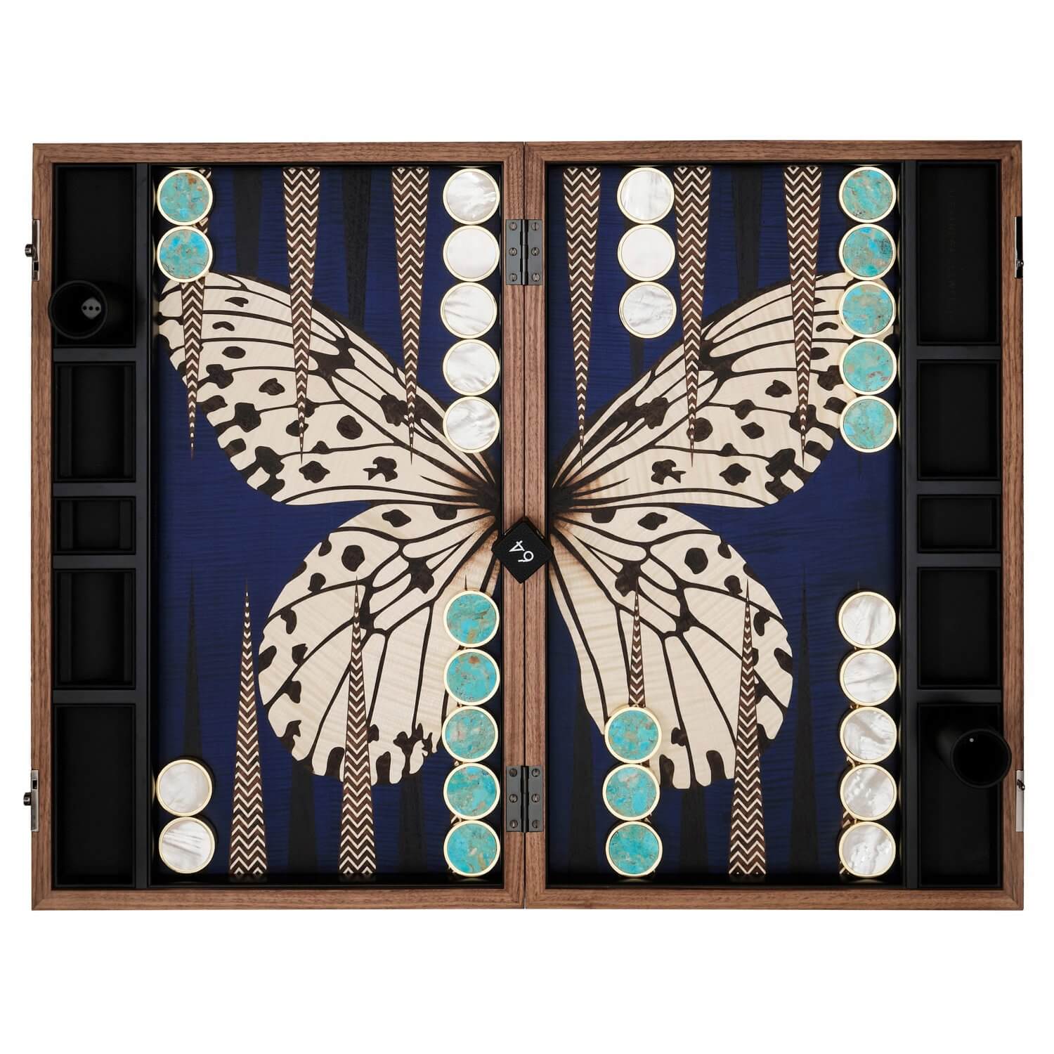 Alexandra Llewellyn B&W Butterfly Backgammon Set Open