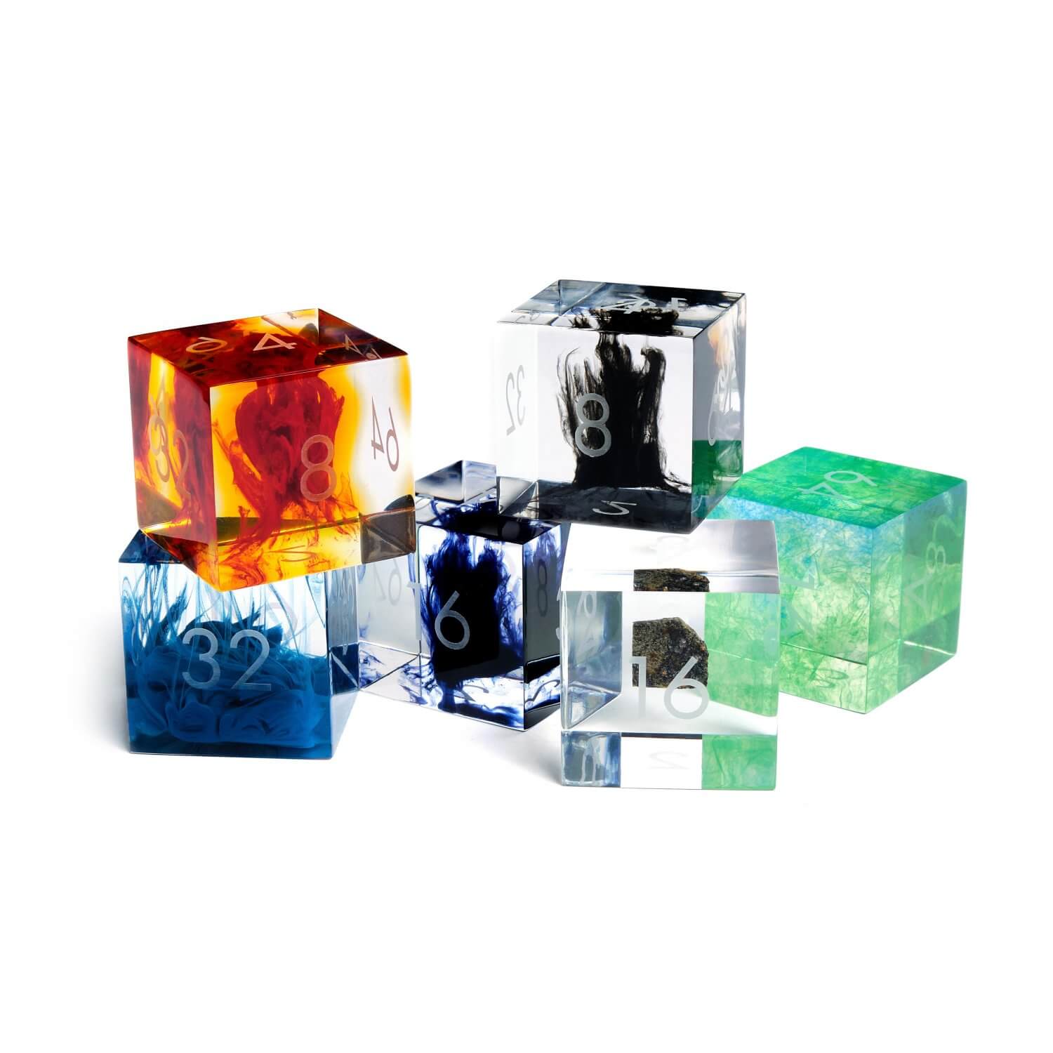 6 resin doubling cubes in different colours