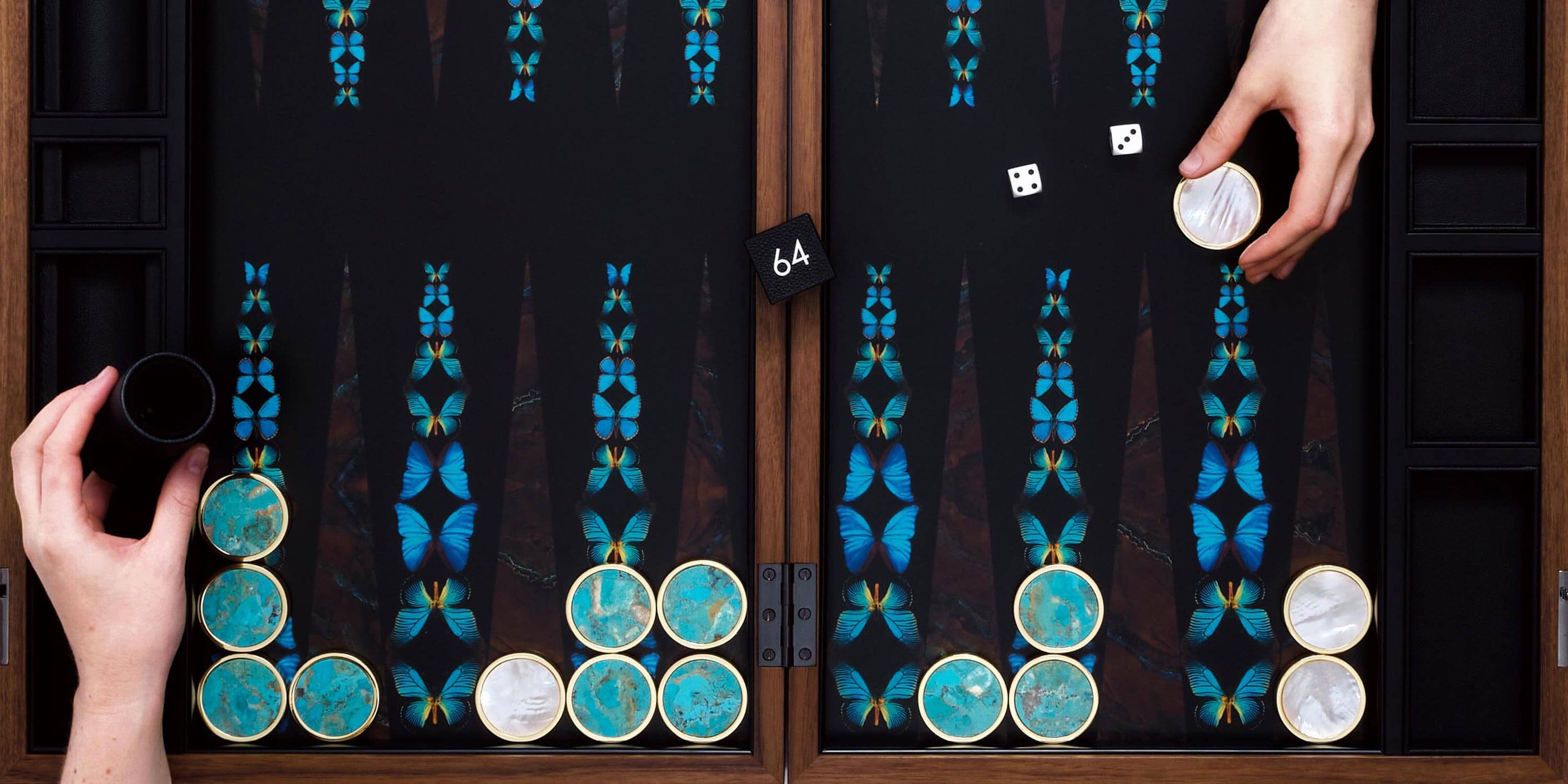 Butterfly Backgammon with stone playing pieces
