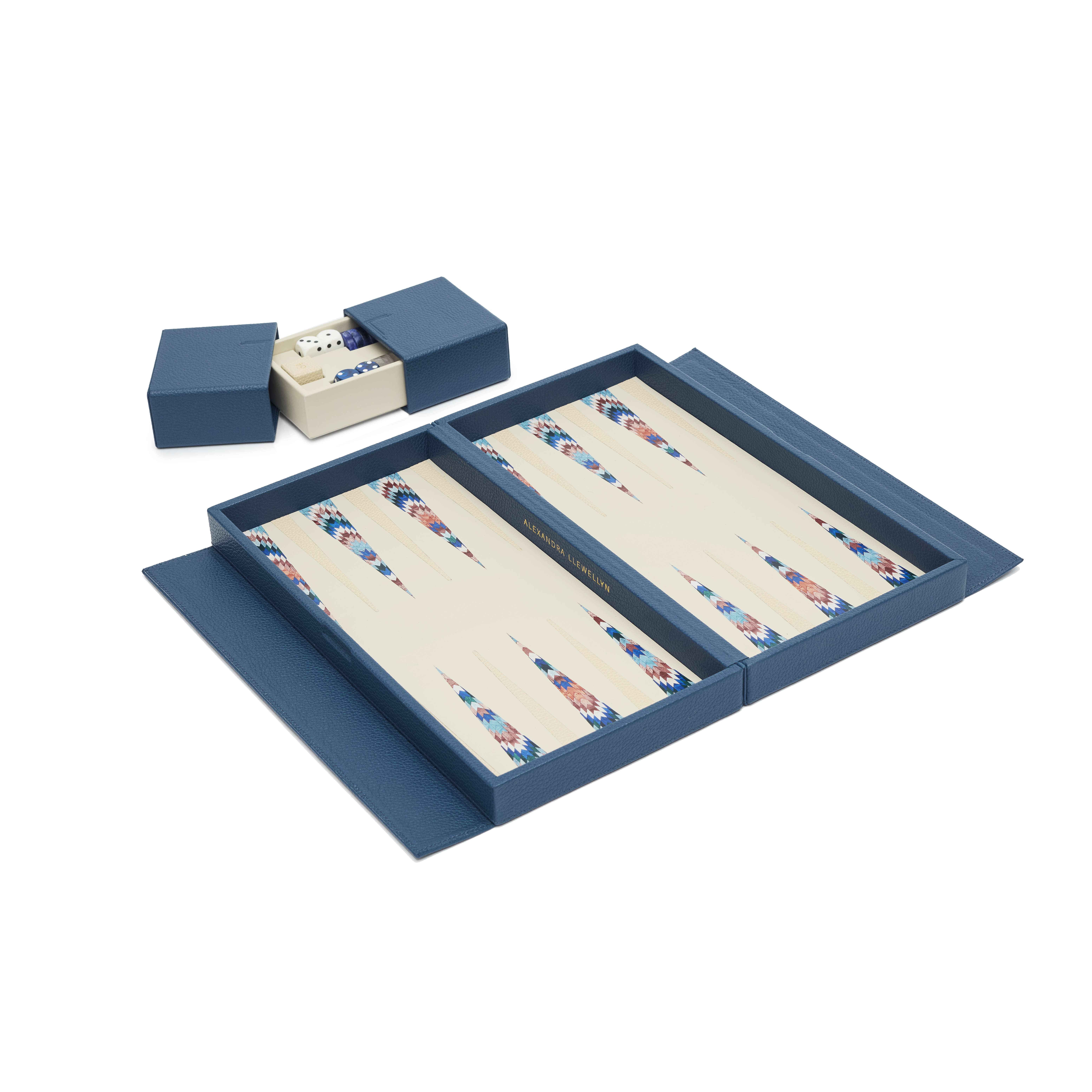 Blue Aztec Travel Backgammon Set | Leather Playing Surface - thumbnail 2
