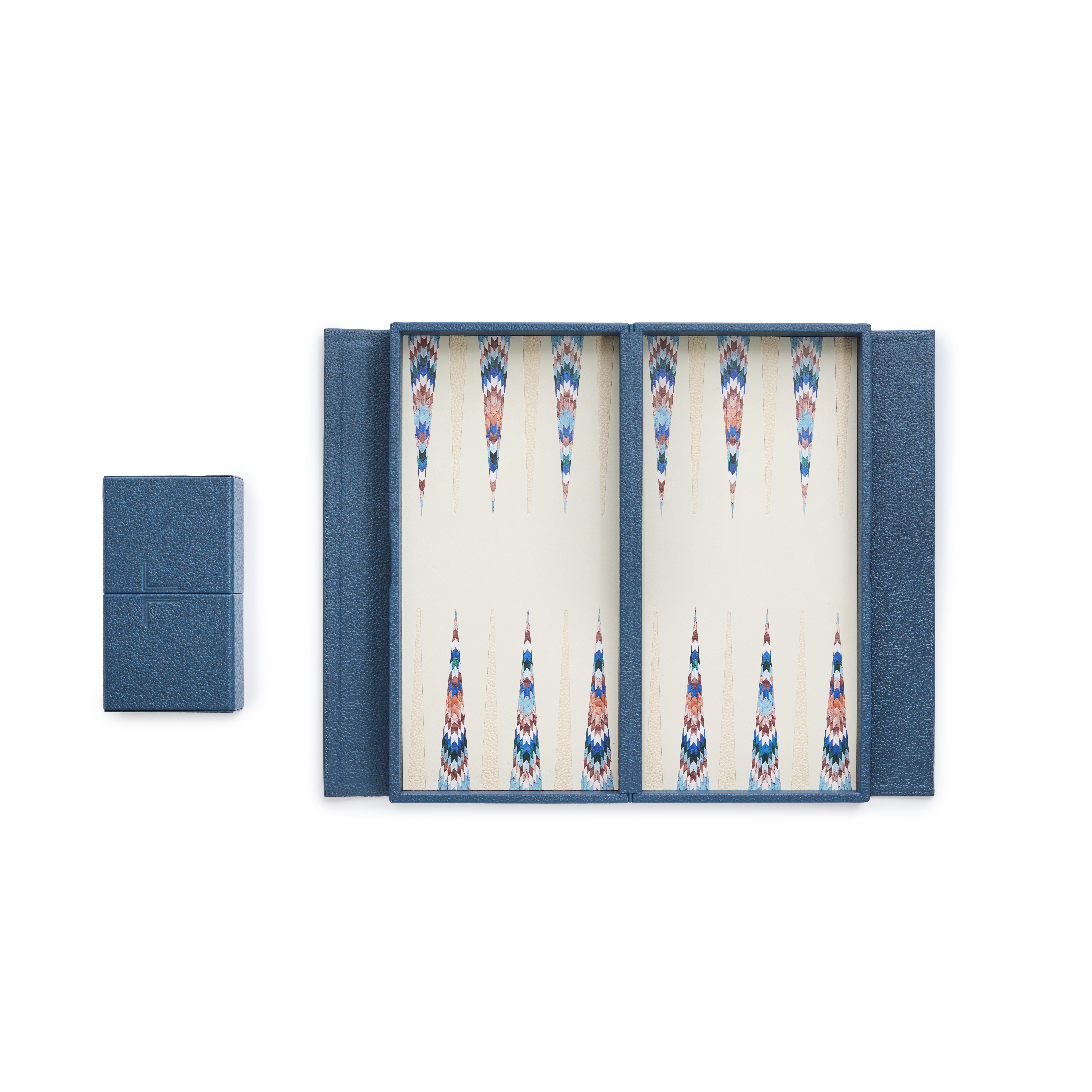 Blue Aztec Travel Backgammon Set | Leather Playing Surface - thumbnail 3