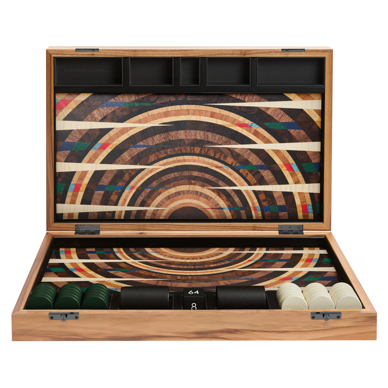 Reverse Vortex Marquetry Backgammon Set | Marquetry Playing Surface